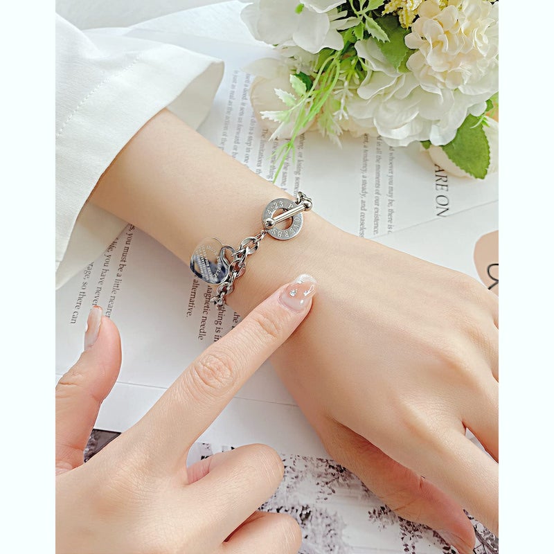 JUPPE Silver Titanium Steel Engraved Bracelet Personalized Proverbs 4:23 Bangle Gift for Women Girls (Silver) - Image 5